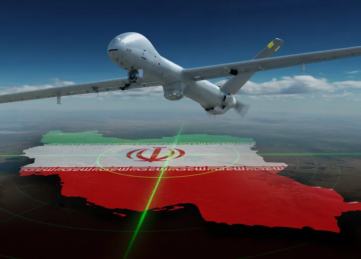 illustration of hermes uav flying over iran
