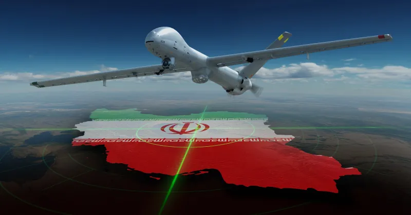 illustration of hermes uav flying over iran